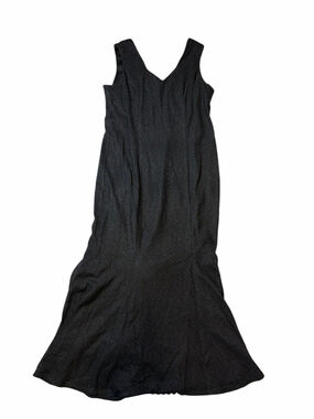 Damianou Black Textured Midi Dress USA Vintage Minimalist Sleeveless Flare